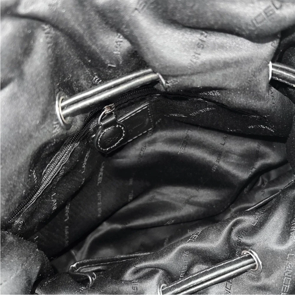 LANCEL "Miss Lancel" Black Leather /Nylon Handbag Hobo Purse Bucket Bag Paris - Picture 15 of 16